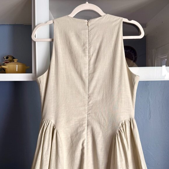Commense Cotton & Linen Pleated Cutout Long Maxi Dress Cream - Picture 5 of 9